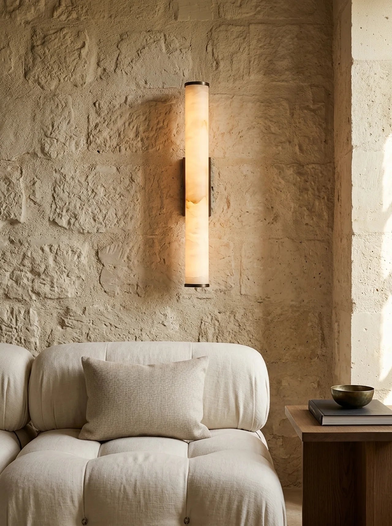 Cylindra LED nástěnné svítidlo - mramor přírodní kámen