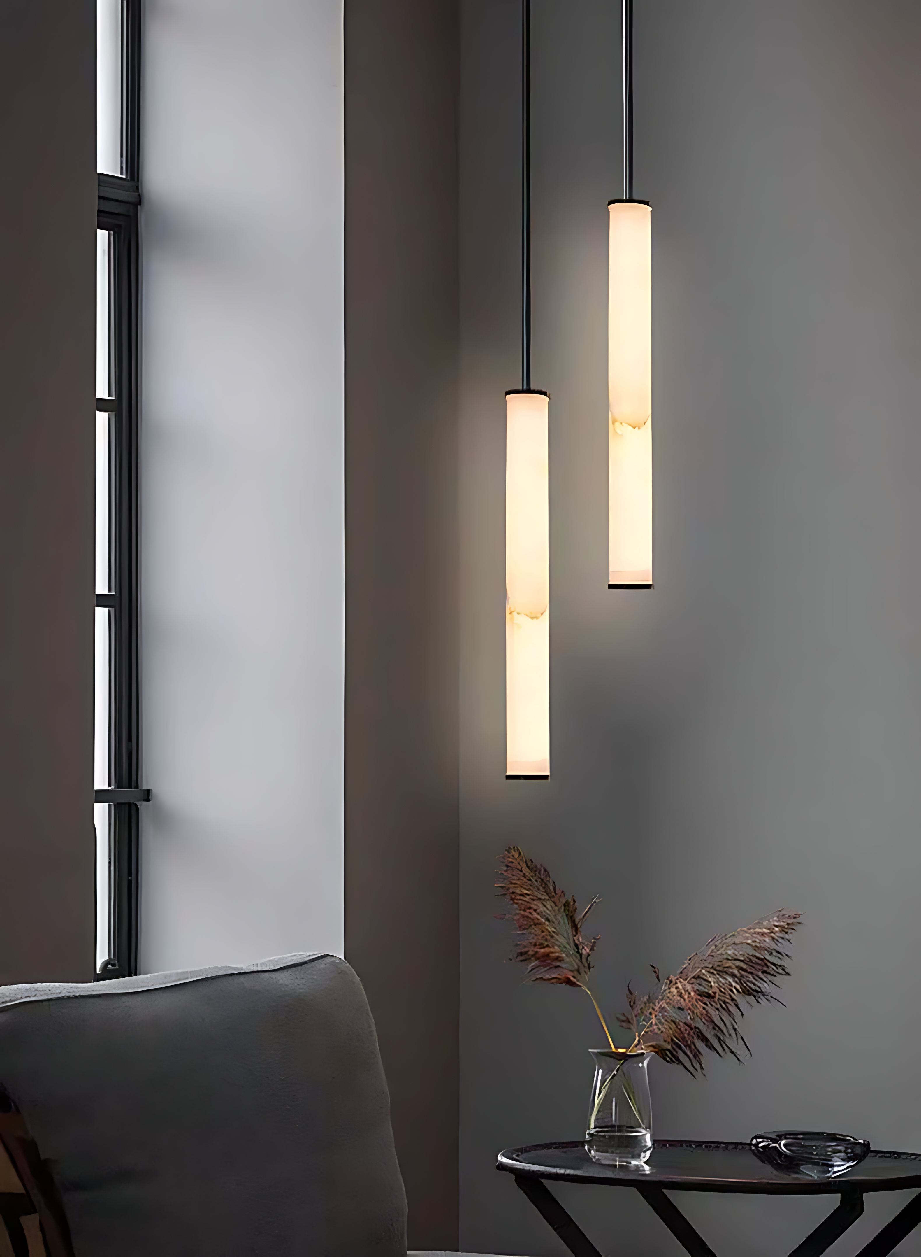 Lampă suspendată cu LED Cylindra - Piatră naturală de marmură