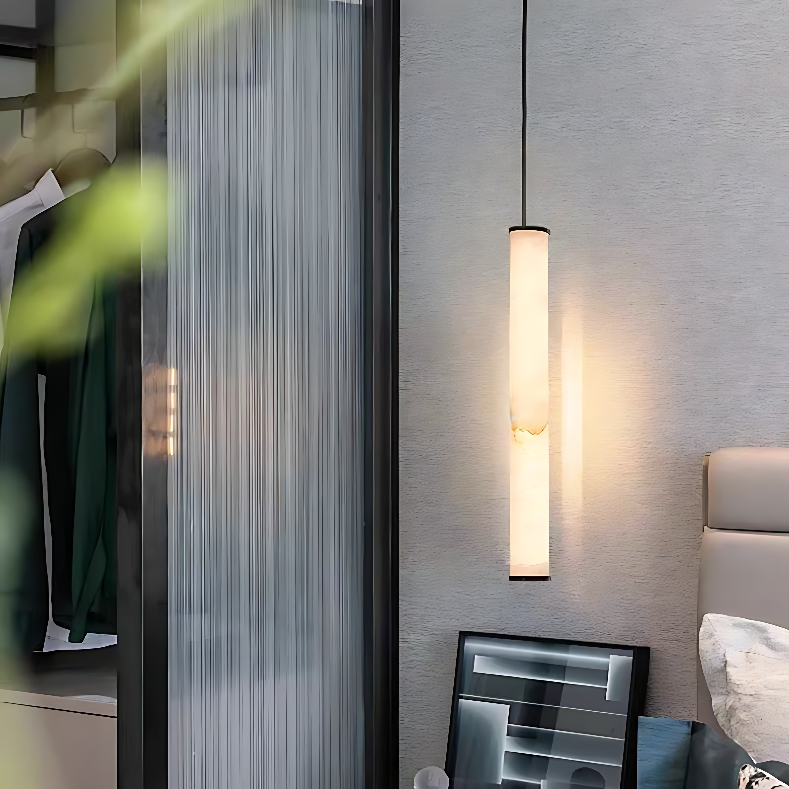 Lampă suspendată cu LED Cylindra - Piatră naturală de marmură