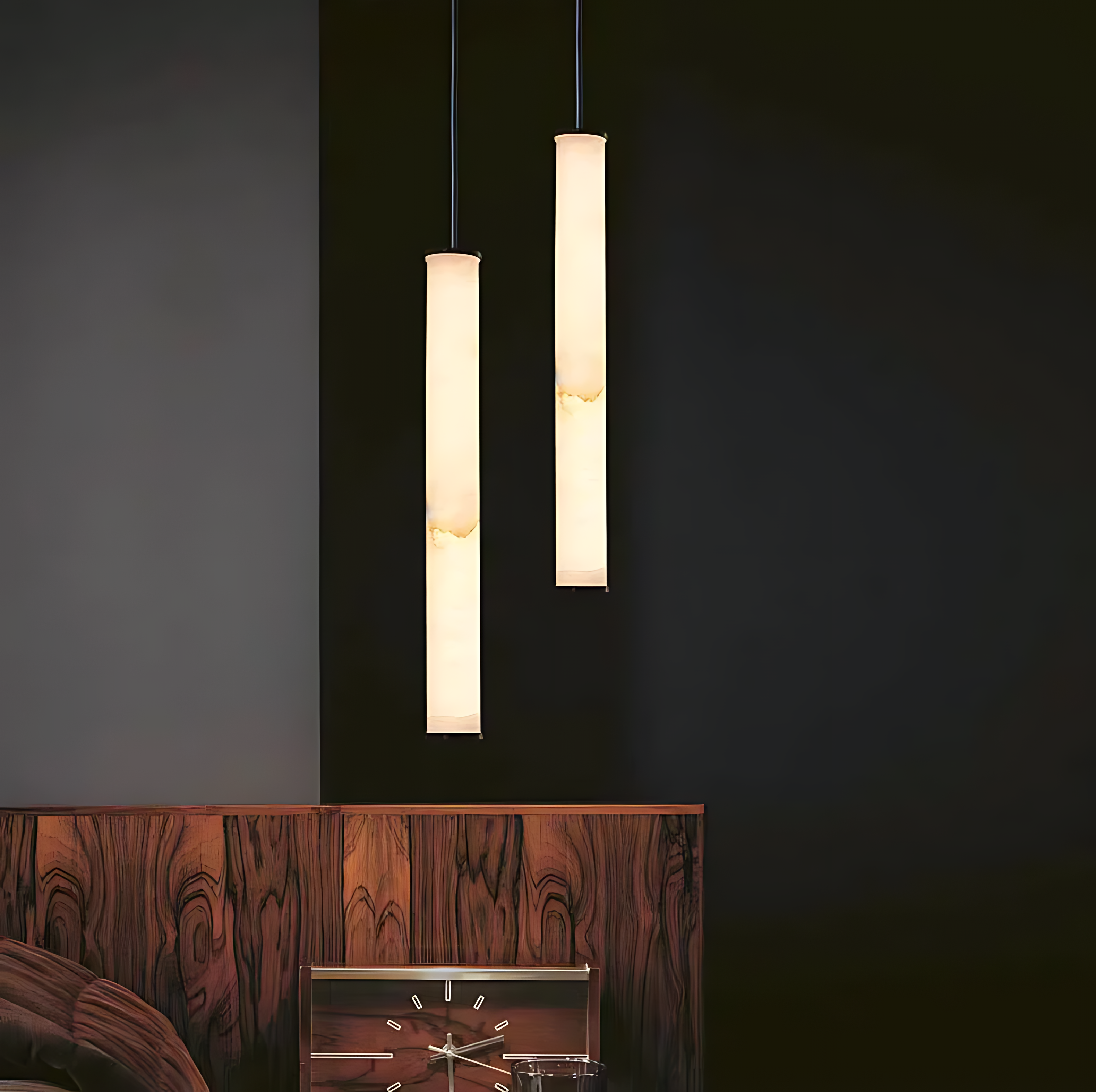 Lampă suspendată cu LED Cylindra - Piatră naturală de marmură