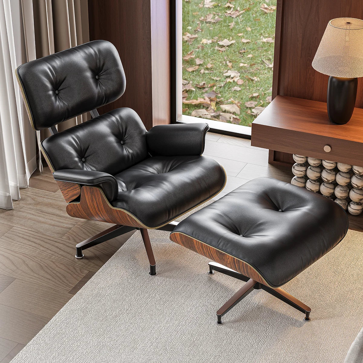Sillón Camden y Otomano – Cuero de Grano Completo