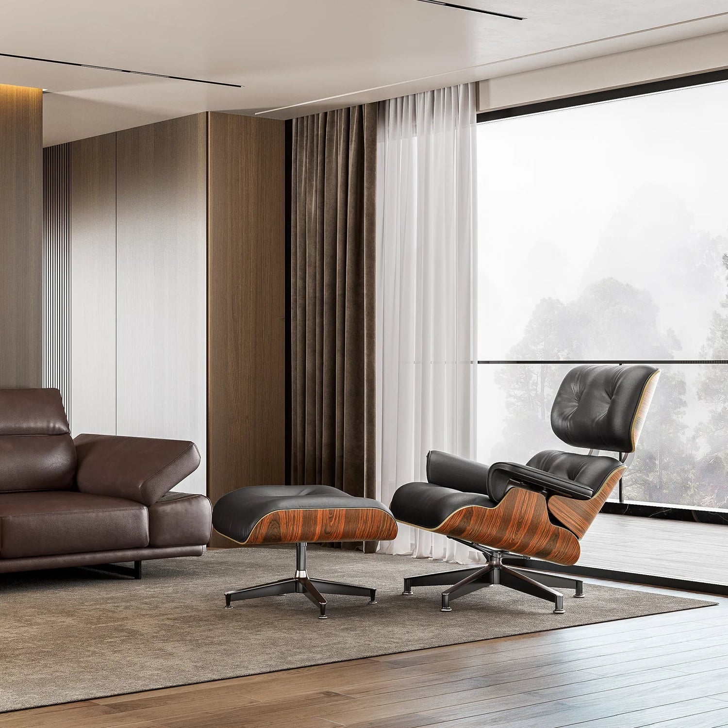 Sillón Camden y Otomano – Cuero de Grano Completo